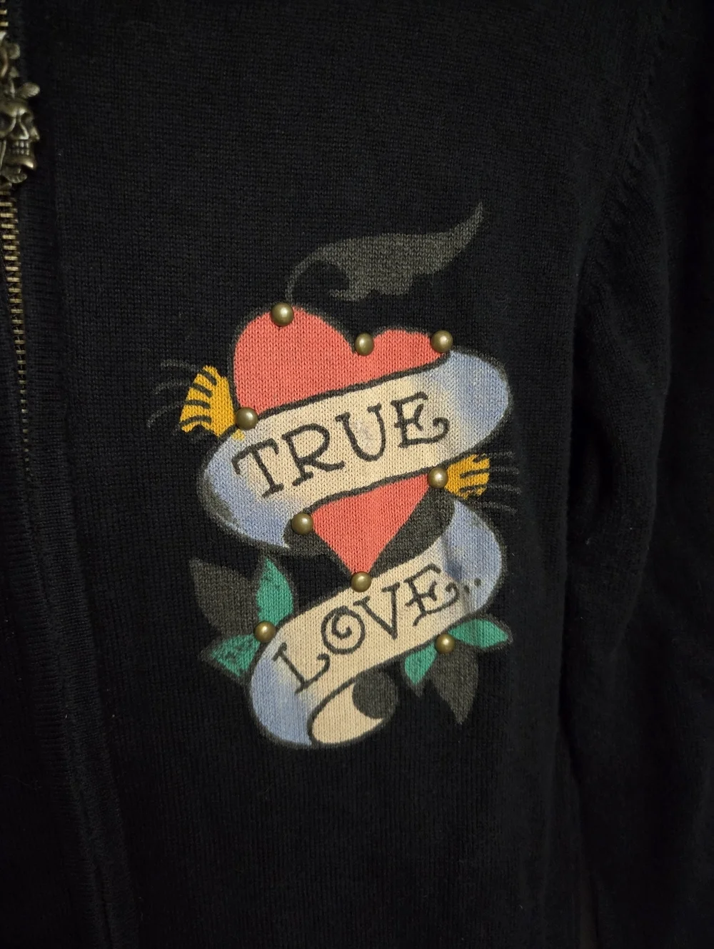 Ed Hardy Christian Audigier True Love Sweater Women's Size Xsmall Zip Up Y2K - Picture 3 of 15